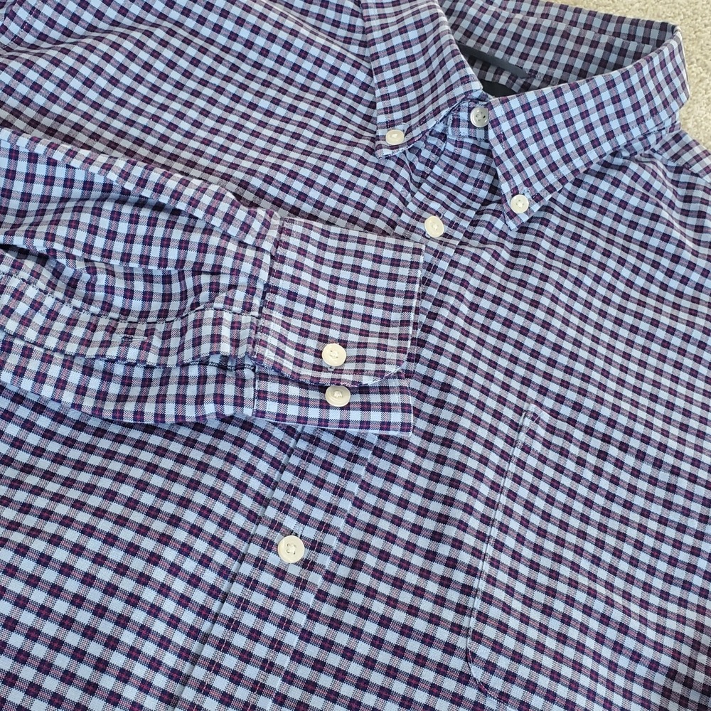 Member's Mark Men's Button Up Shirt Size 2XL XXL Blue Red Check Long Sleeve